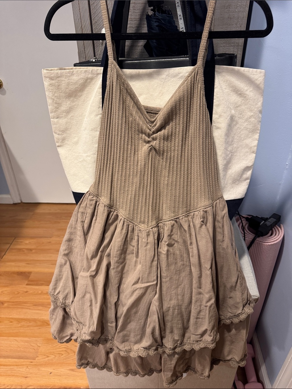 aerie Taupe Ruffled Mini Dress